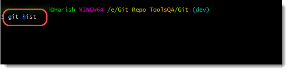Type Git Hist to check whether Git Alias works