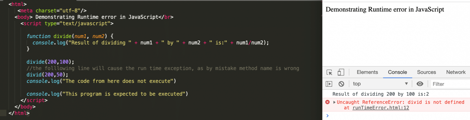  Runtime error in JavaScript