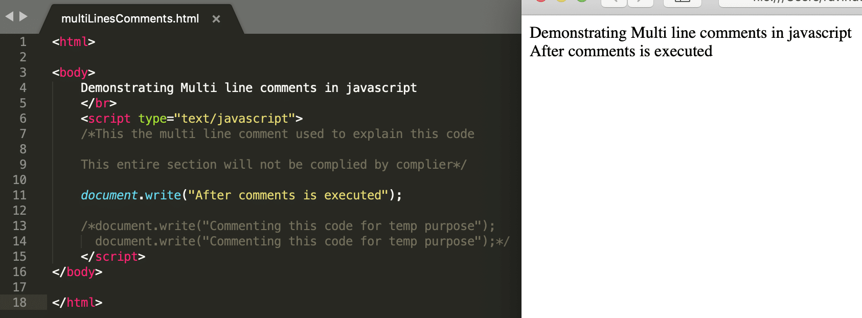  Multi Lines Comments in JavaScript