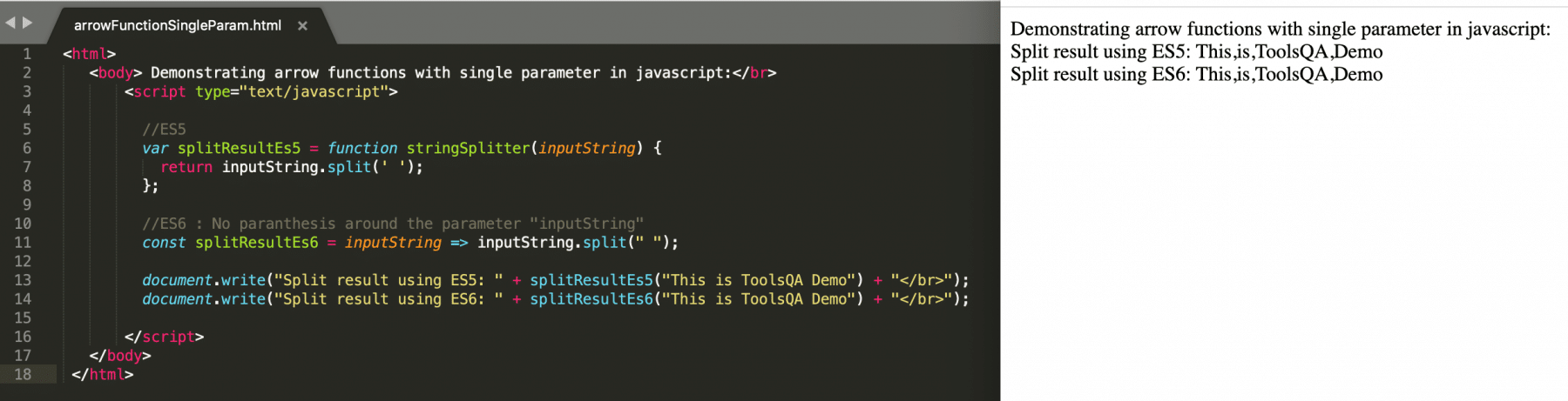 Arrow Function in Javascript with single Parameter