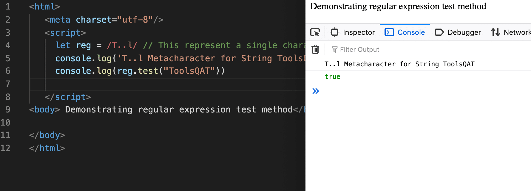  Using Test Mehtod to evaluate a regular expression in JavaScript