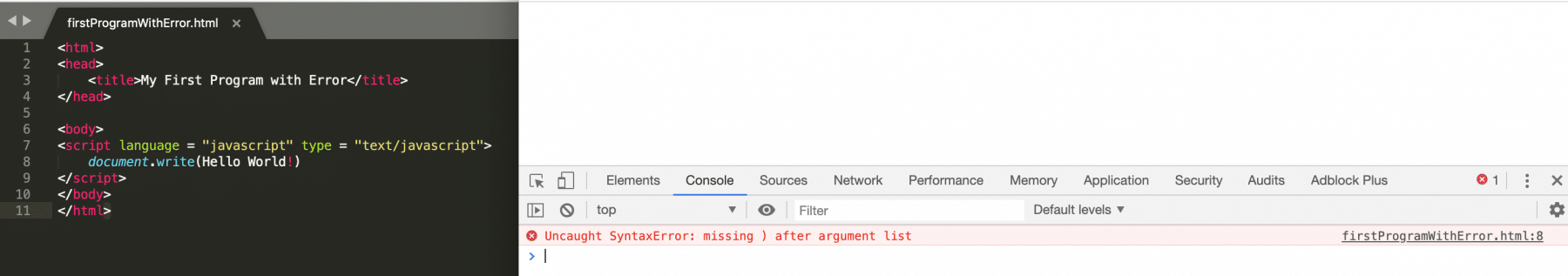  Error console in JS