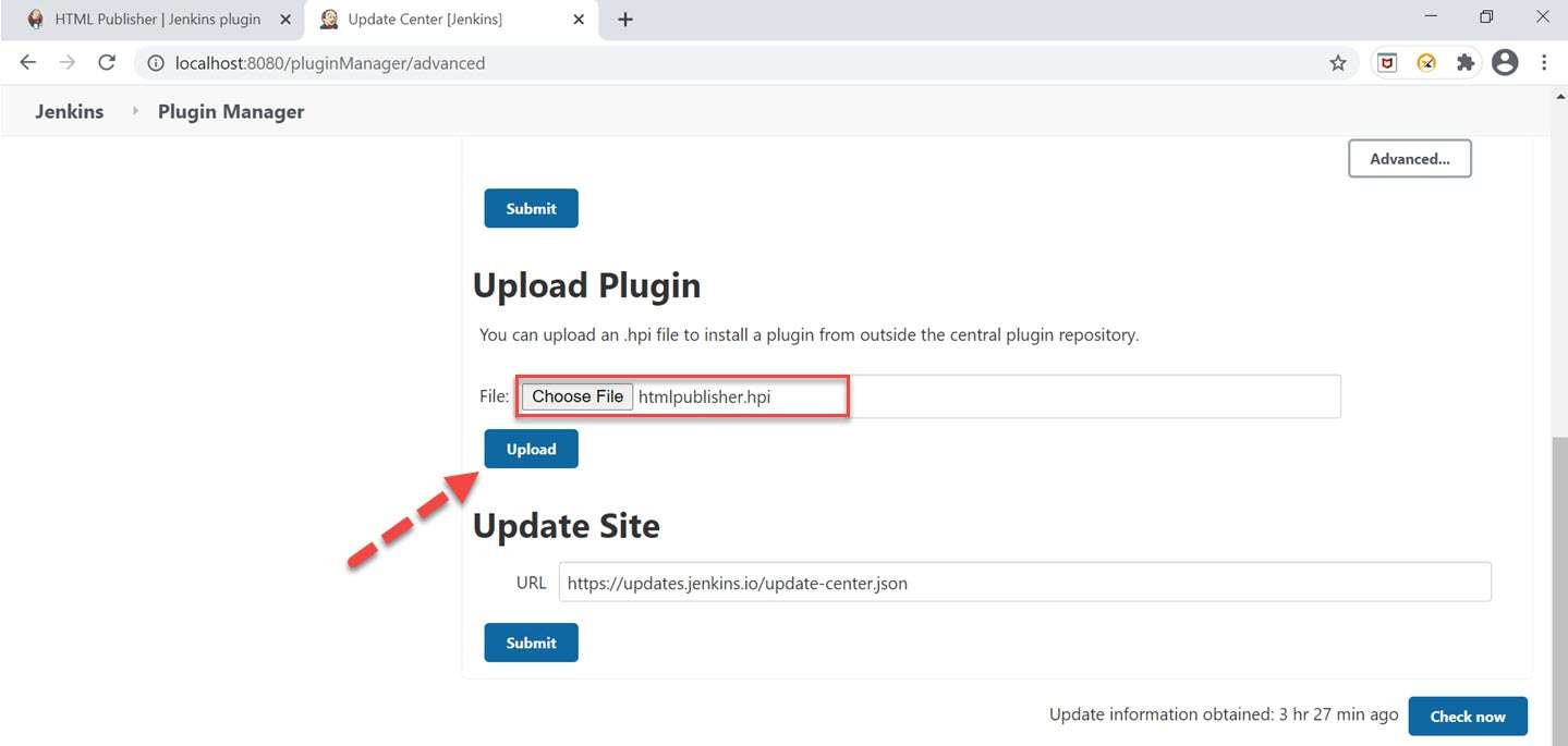 Jenkins Manage Plugins Choose plugin to upload