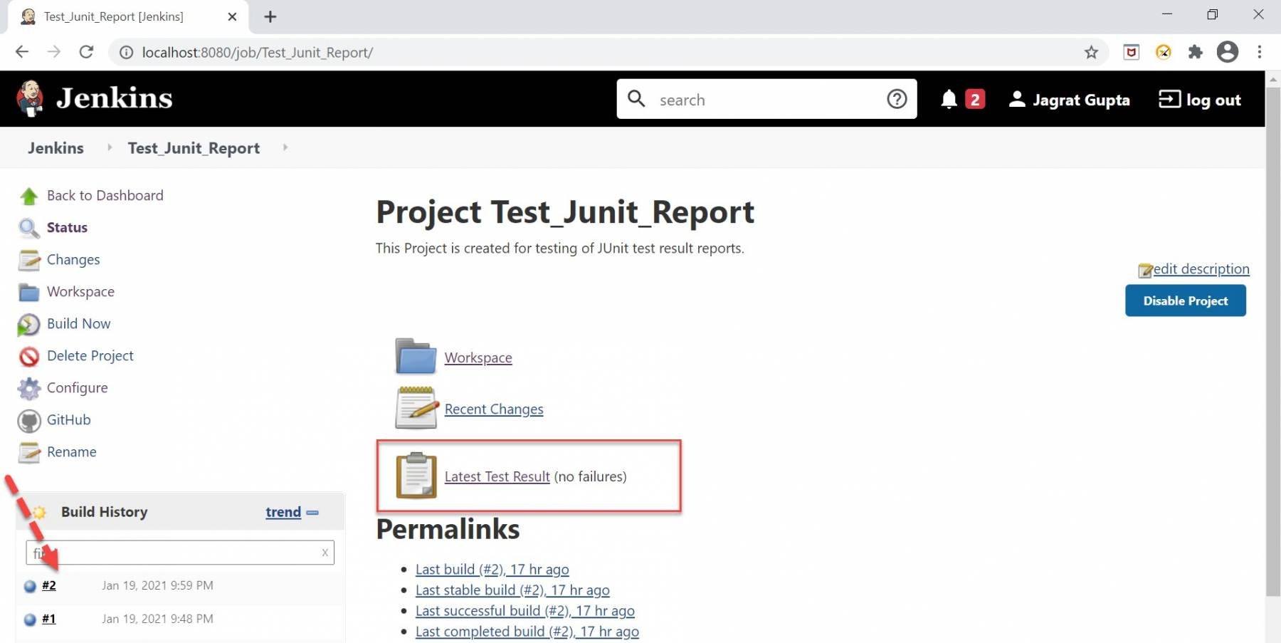 Jenkins reporting JUnit Test result report