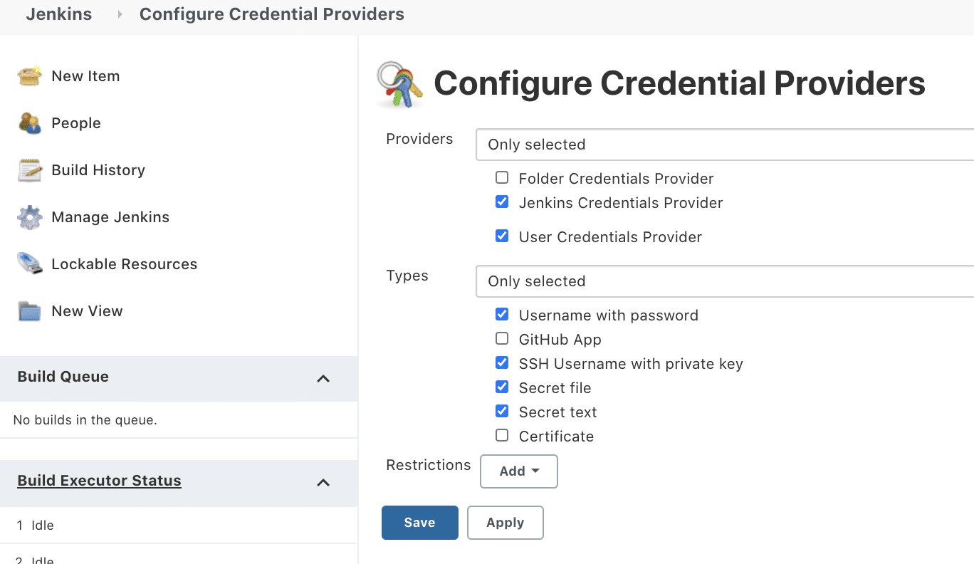 IncludingExcluding Credential providers in jenkins