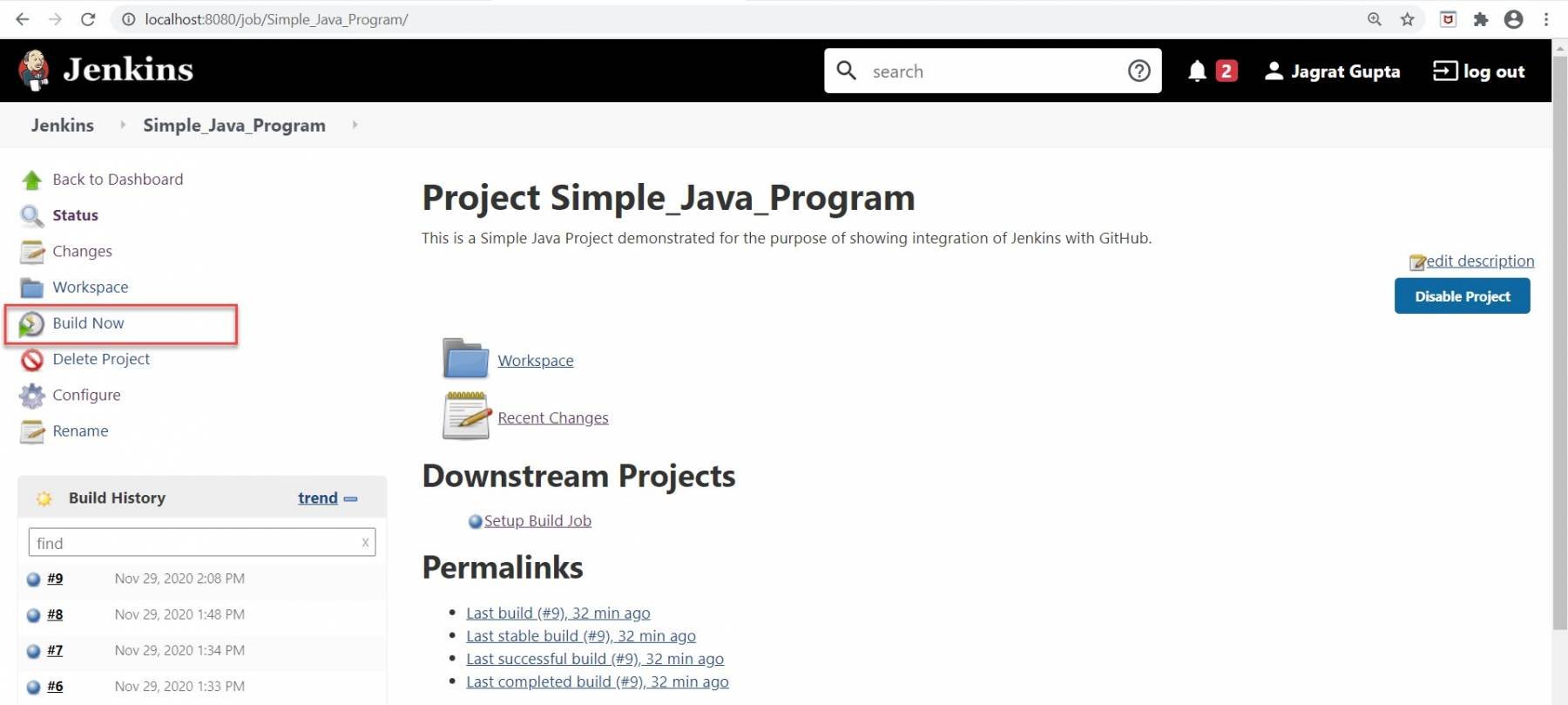 Jenkins build job for upstream project