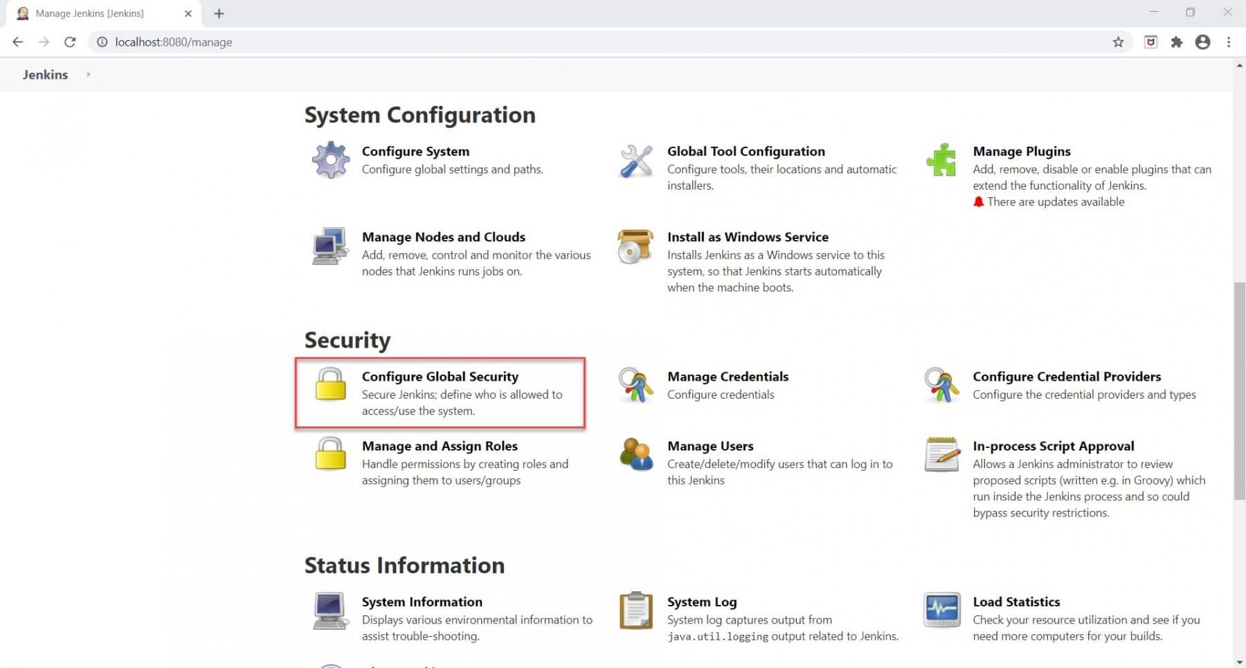 Jenkins User Management - Configure Global Security section