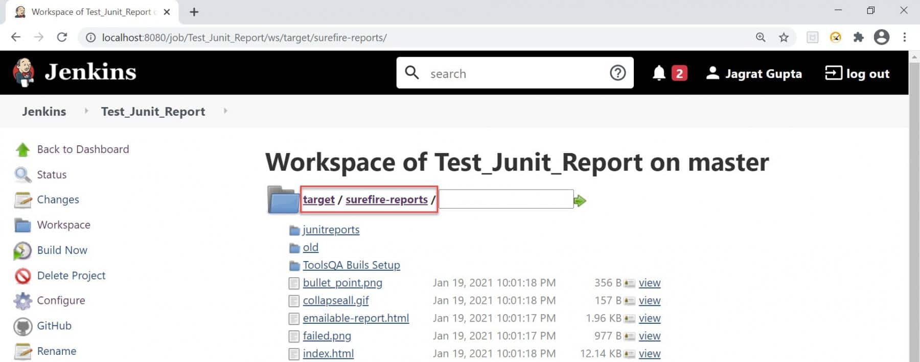 Copying reports directory path in Jenkins