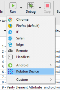 menu options Kobitons cloud based device farm