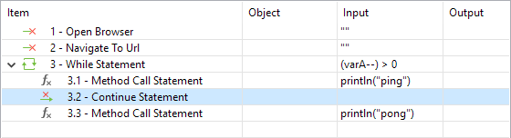 Continue statement in manual view