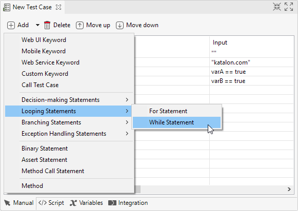 Looping Statements in Manual view