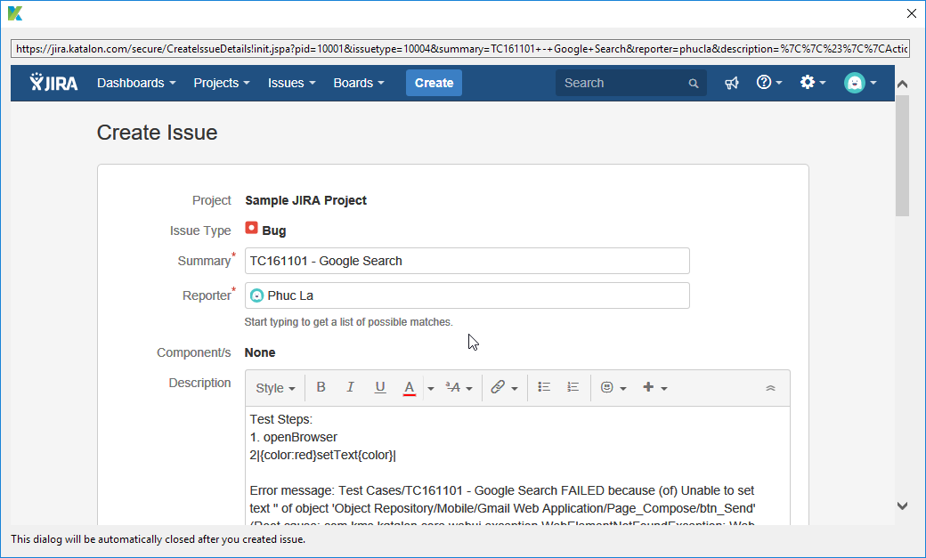 JIRA native submission form