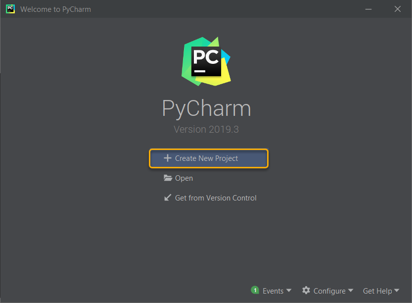 Python IDE - PyCharm Start Screen