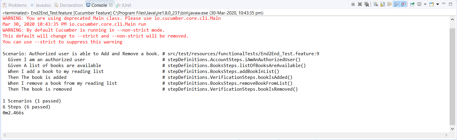 Test Execution Result in Eclipse