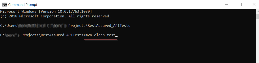 Image: Command line mvn clean test