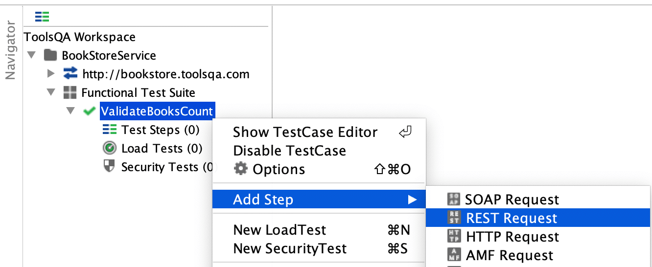 Selecting a Test Step for REST Request in SoapUI