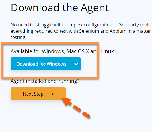 Download the Agent for installation Next Step