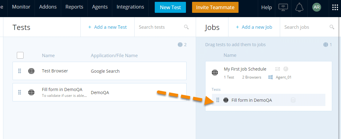 Add Tests to job ready for scheduling in TestProject
