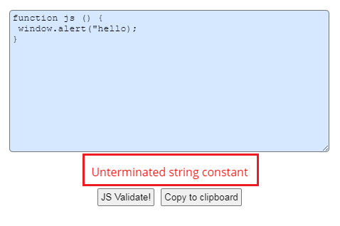 Javascript validator online output