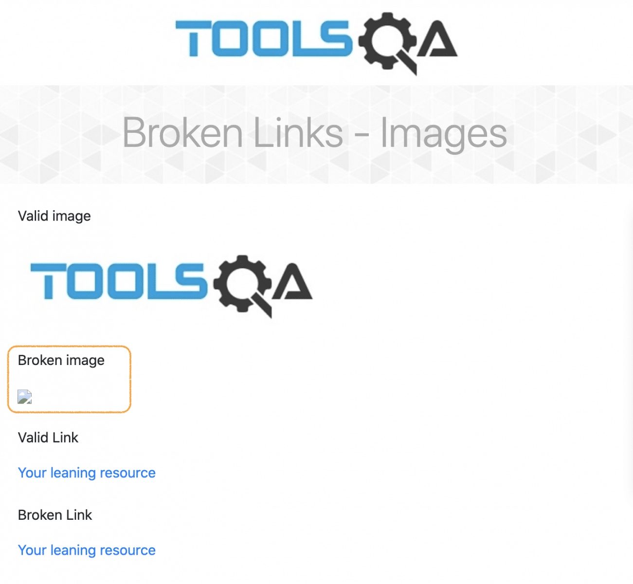 broken image on a Web Page