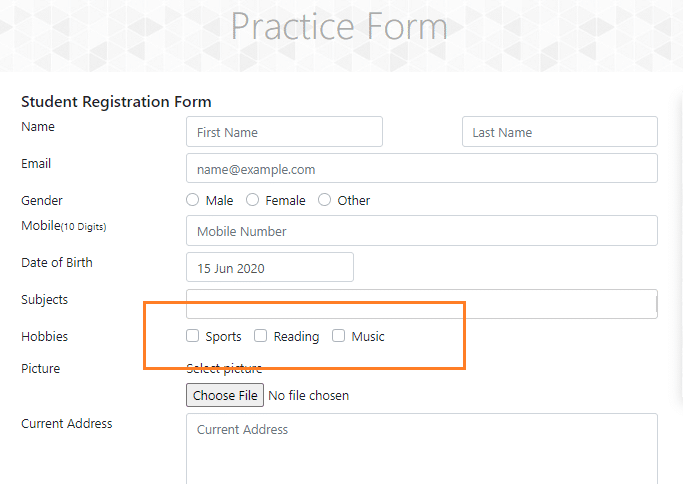 Checkboxes Example on a web page
