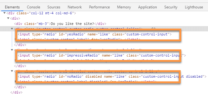 Radio buttons in HTML code