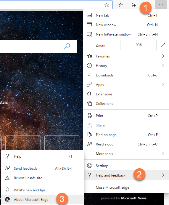 Settings and more of Edge Browser