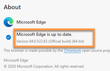 About Edge get the version of Edge browser