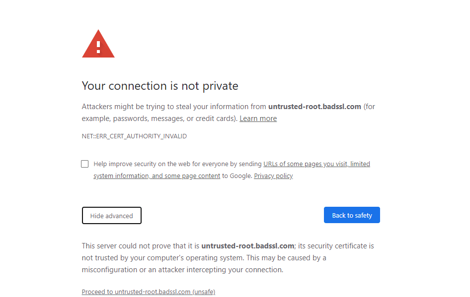 Untrusted SSL Error Chrome