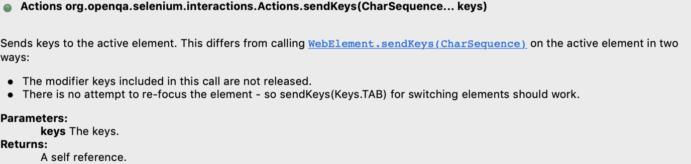 keyboard events: sendKeys() method in Actions class of Selenium WebDriver