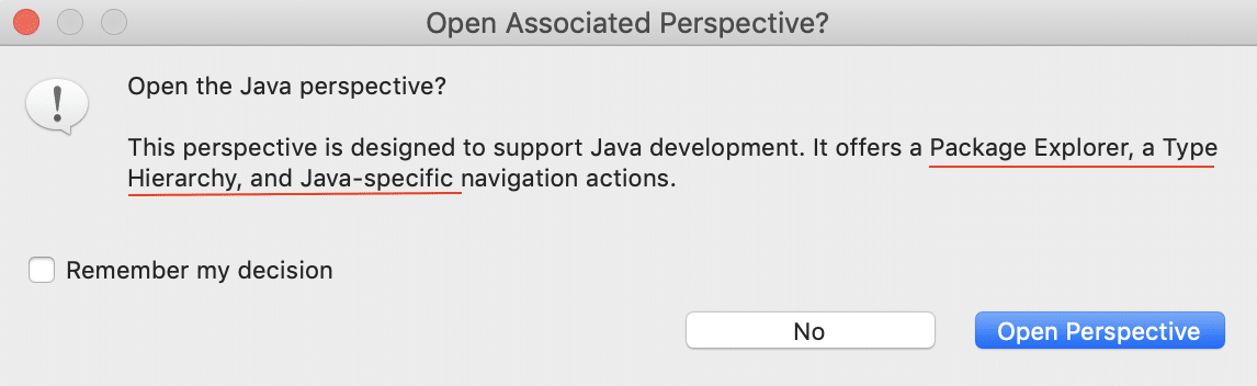 Eclipse Perspective Dialog box