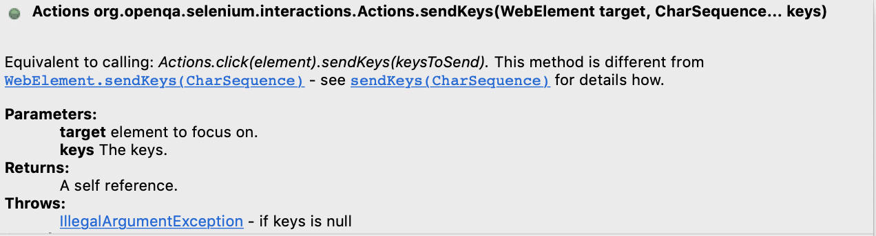 Overloaded sendKeys method of Actions Class