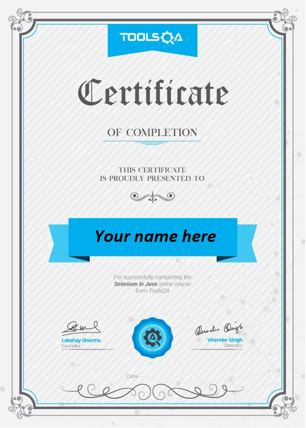 Tools QA certificate